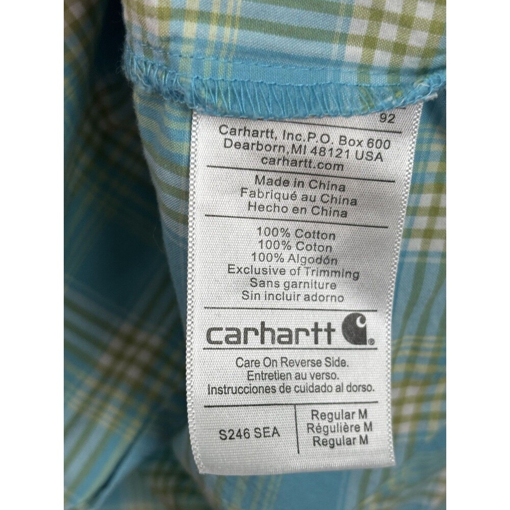 Carhartt Men's Plaid Cotton Button-Up Shirt Blue Yellow Short Sleeve Medium - Picture 5 of 6